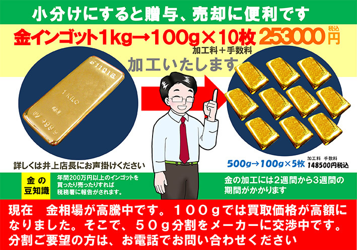 金インゴット小分け加工